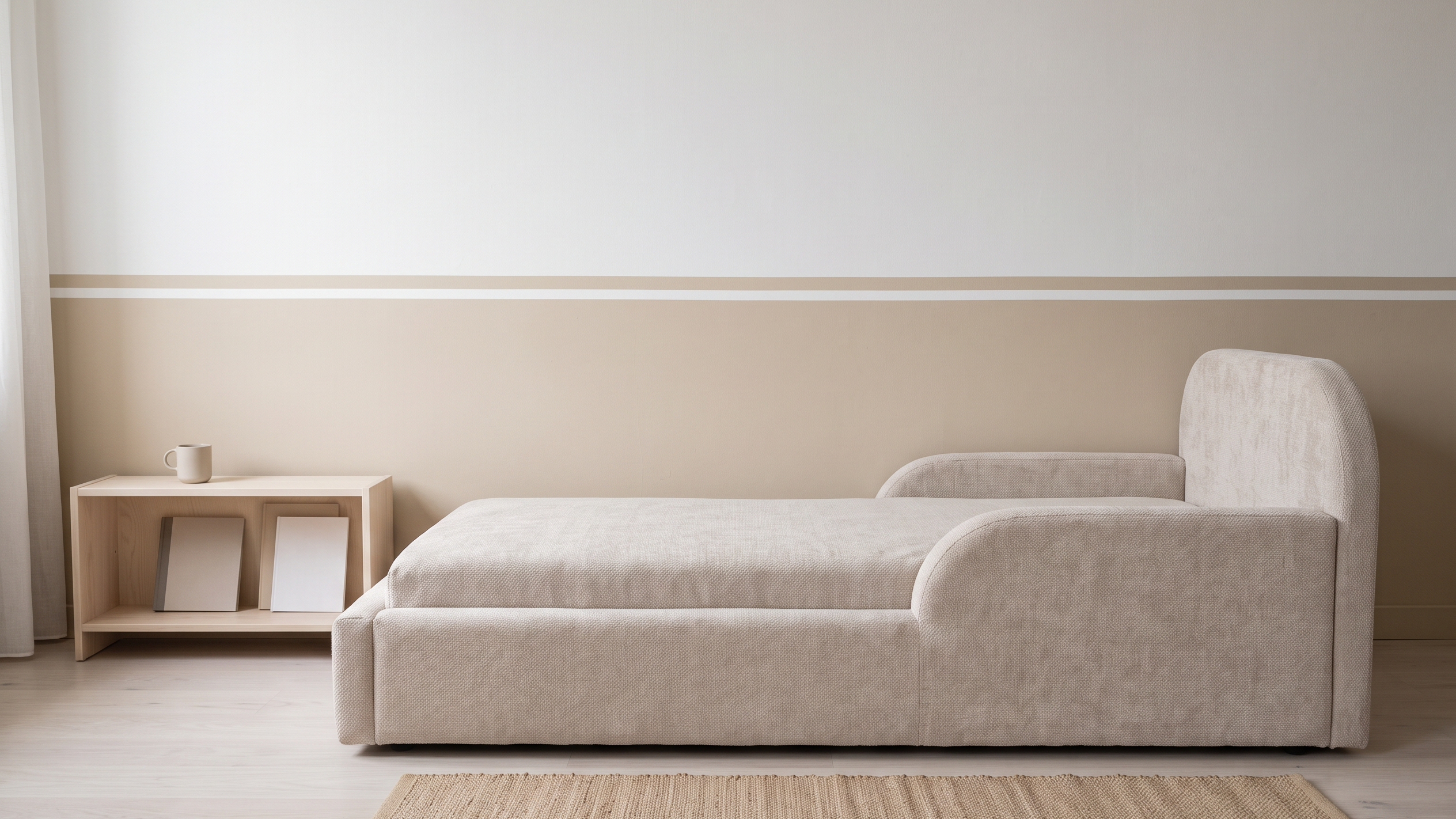 Minimalistisches Kinderzimmer mit Mila Cloud Kinderbett in Sandbeige