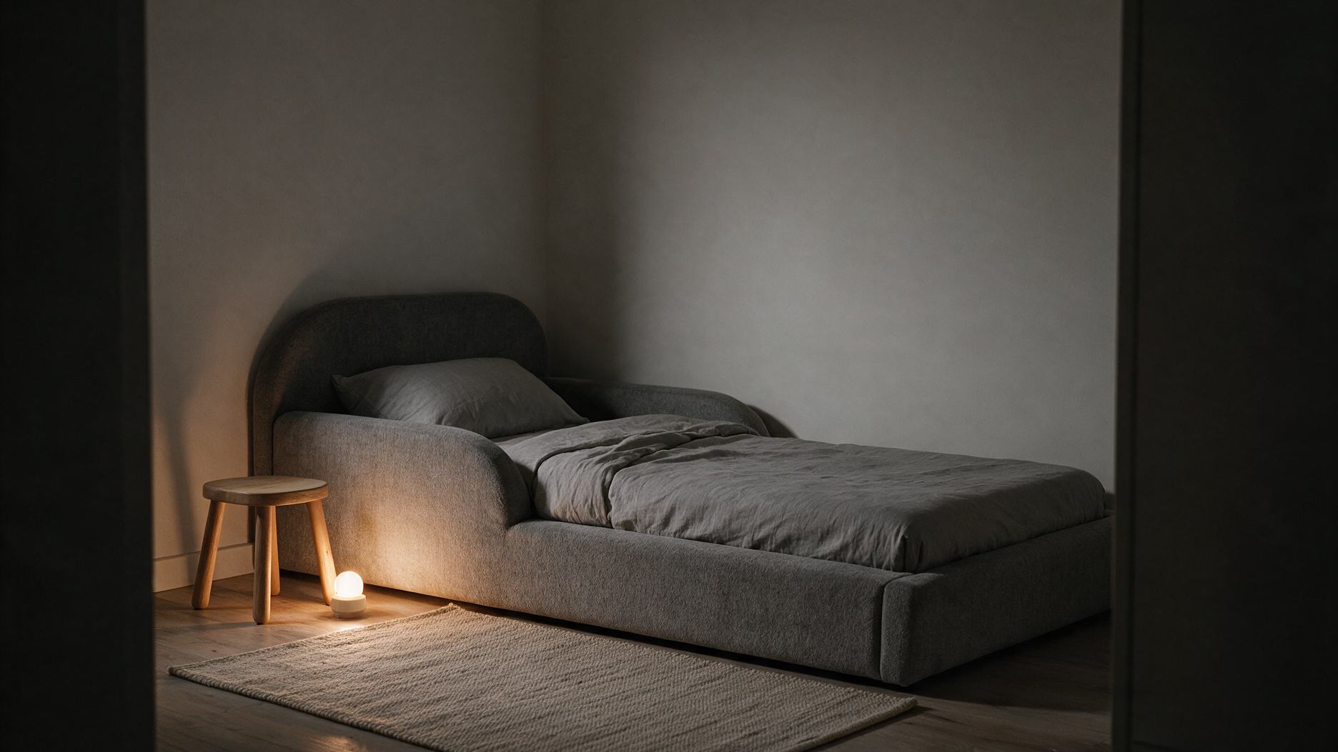 Ruhiges Kinderzimmer bei Nacht mit gedämpftem Licht