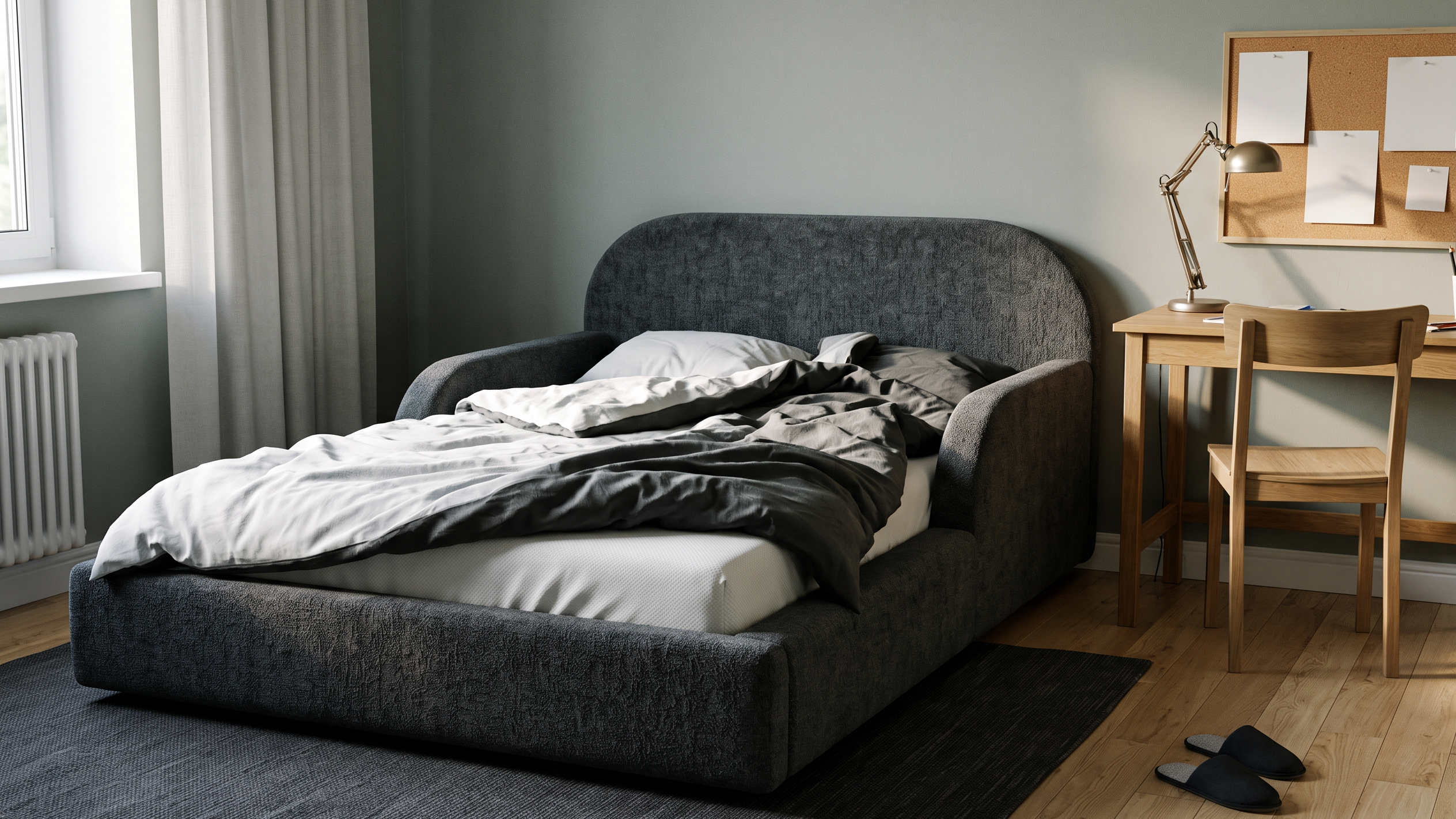 Zimmer eines Schulkindes mit Mila Cloud Kinderbett in Anthrazit