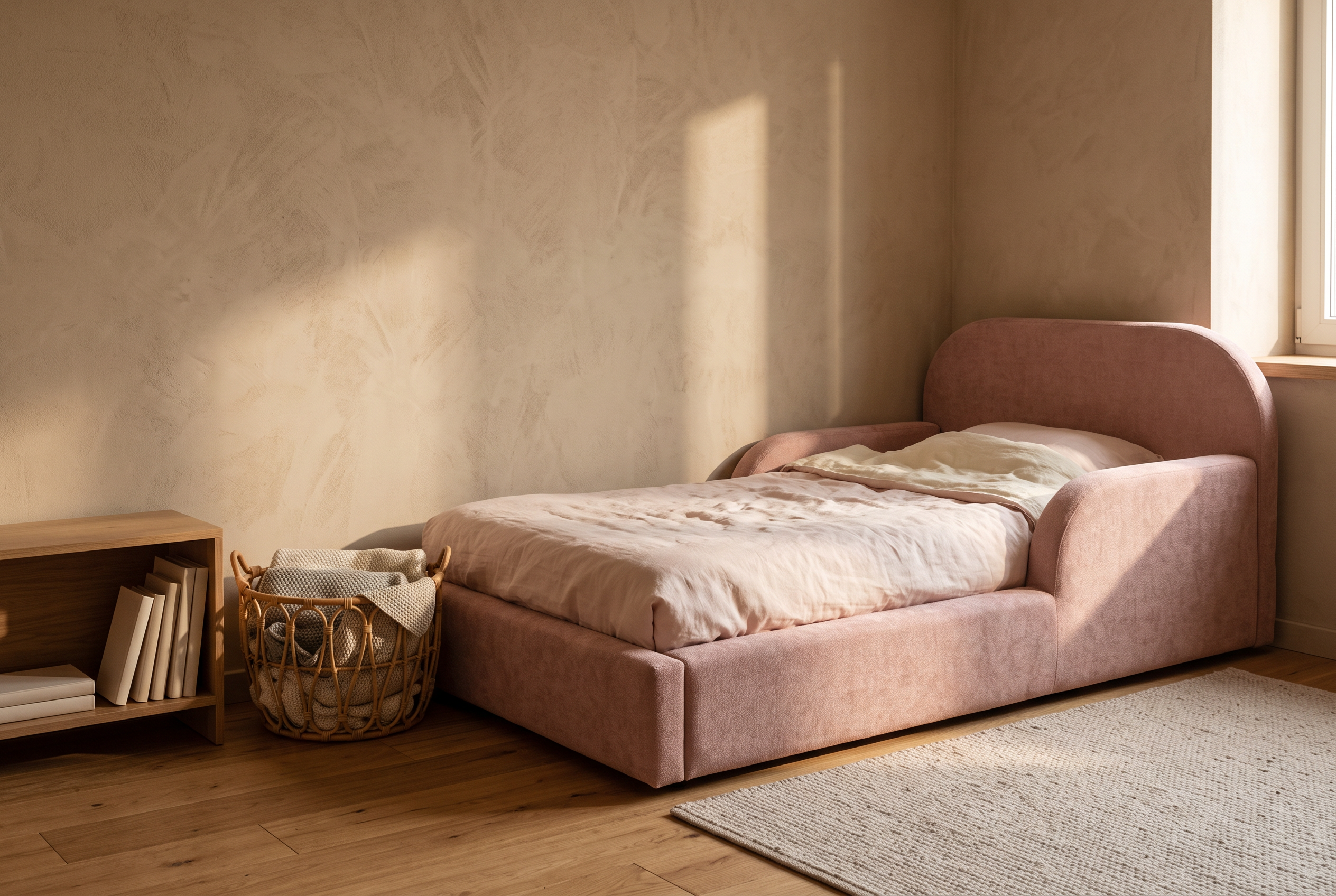 Kinderzimmer mit Leseecke und Mila Cloud Kinderbett in Altrosa